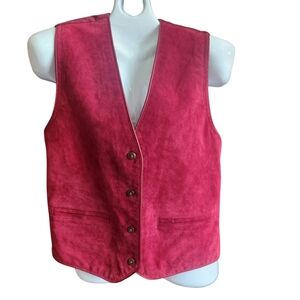 Western Marsh Landing Suede Leather Vest-Merlot-Piping-Pockets-Cinch Buckle  M